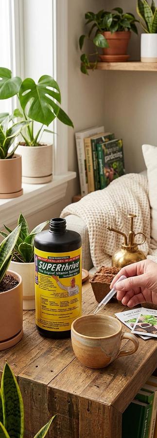 SUPERthrive Kelp formula in outdoor garden setting